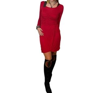 BCBG Max Azria Black Label Ruched Red Dress – Size M – NWT